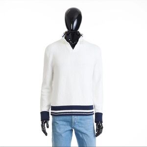 LORO PIANA 1550$ White Cotton Sweater - Mock Neck, Buttons